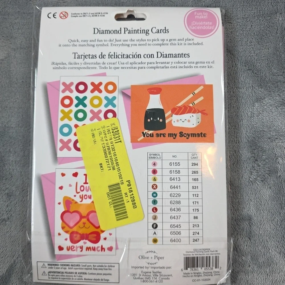 Party Ideas Valentines OLIVE+PIPER 3 Pack Diamond Painting‎ Cards XOXO